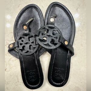 Tory Style Black Leather Sandals